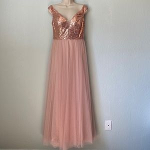 Ever pretty rose gold empire cut sequin and tulle‎ dress size Large